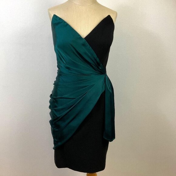 NWT Jill Stewart Women's Strapless Black & Green Mini Dress, Size 14 - Picture 1 of 13